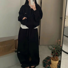 Solid Color Double Waist Baggy Sweatpants