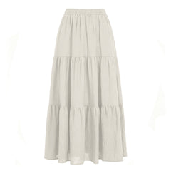 Womens Cotton Linen Elastic Waist Long Skirt