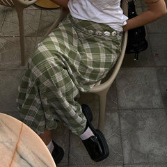 Vintage Plaid Low Rise Maxi Skirt