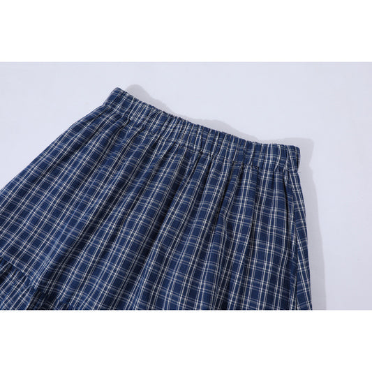 Elastic waist patchwork plaid midi skirt for women
