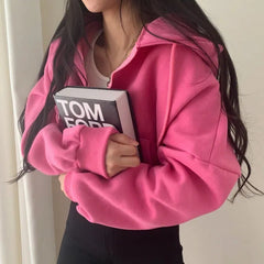Solid Color Oversized Cropped Hoodie