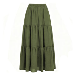 Womens Cotton Linen Elastic Waist Long Skirt