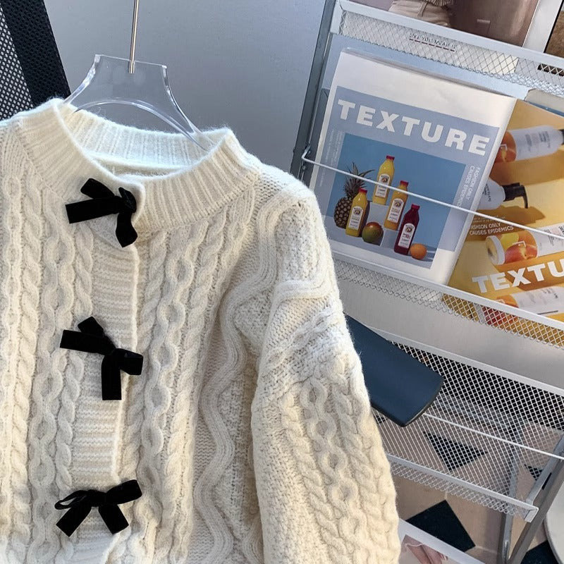 Bow Detail Loose Knit Cardigan - fairypeony