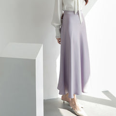 Solid Color Mid Length Satin Skirt