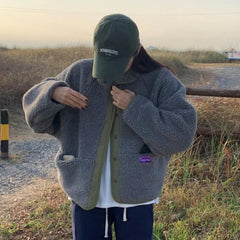 Aesthetic Lamb Wool Patchwork Jacket