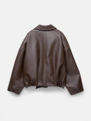 Womens Vintage Faux Leather Jacket with Belt