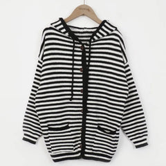 Vintage Striped Loose Hooded Knitted Cardigan