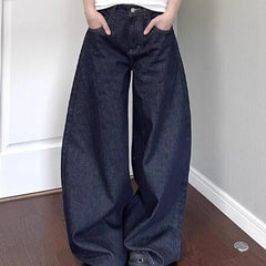 Washed baggy high waist straight mopping jeans