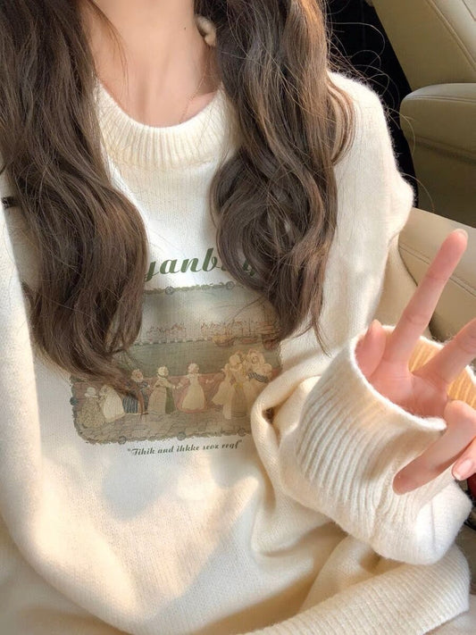 Cottagecore Print Round Neck Sweater - fairypeony