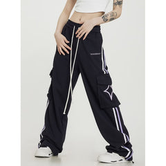 Big Pocket Stripe Drawstring Cargo Sweatpants - fairypeony