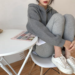 Solid Color Zip Up Oversized Hooded Cardigan - fairypeony