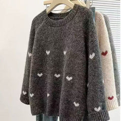 Aesthetic Heart Design Round Neck Sweater - fairypeony