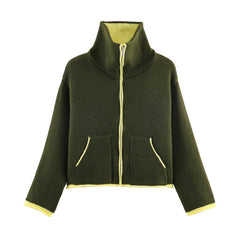 Womens Color-Blocking Lambswool Short Jacket