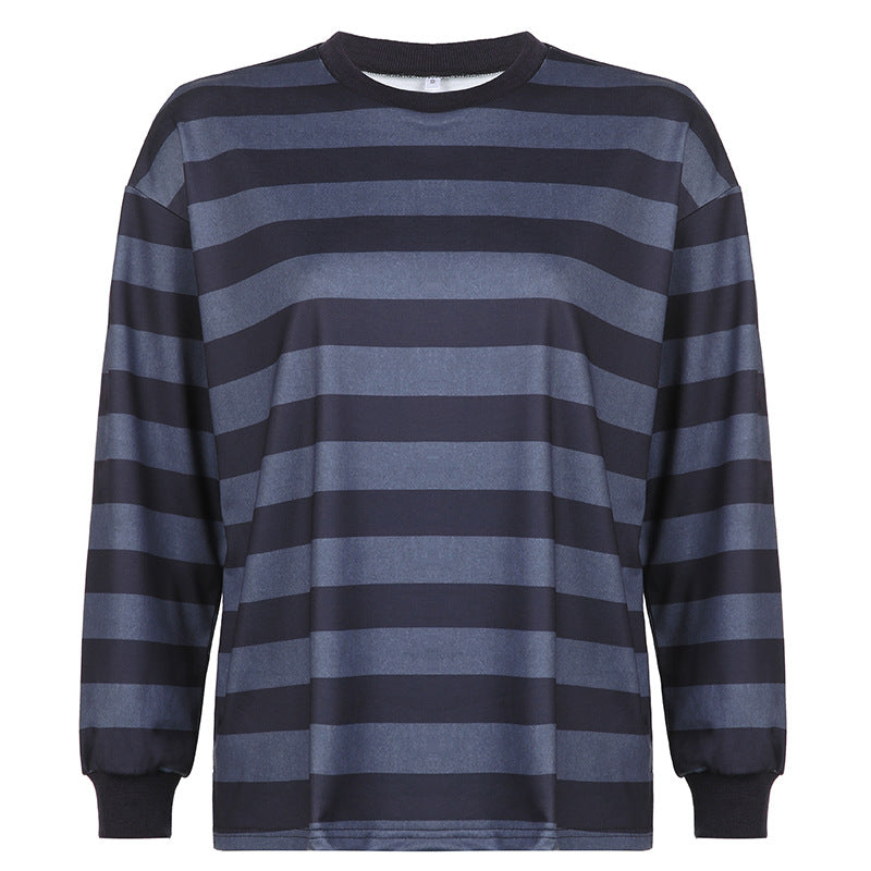 Crew Neck Striped Oversize Sweatshirt - fairypeony