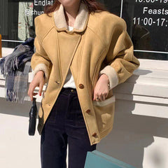 Vintage Lamb Wool Collar Loose Coat