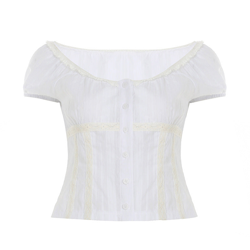 Retro Plaid Off-Shoulder Blouse - fairypeony