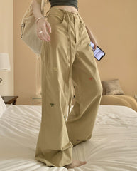 Bow Embroidered Straight Wide Loose Pants