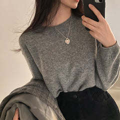 Vintage Solid Color Round Neck Sweater