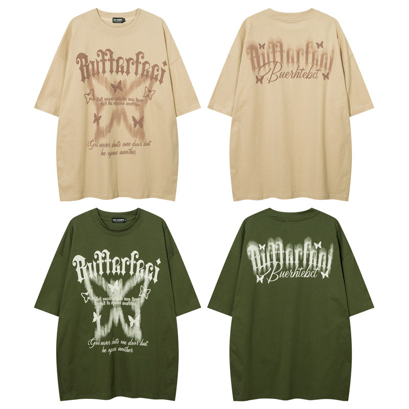 Vintage Butterfly Print Oversized T-shirt - fairypeony