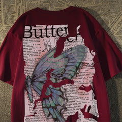 Vintage Patchwork Butterfly Print Oversized T-shirt