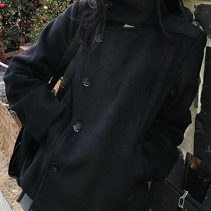 Korean style stand collar sweatshirt jacket in black, street style