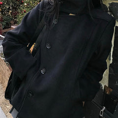 Korean style stand collar sweatshirt jacket in black, street style