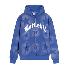 Oversized Star Print Zip Up Hoodie - fairypeony