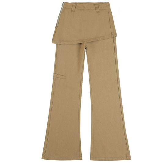 Solid Color Fake Two-piece Casual Flare Pants