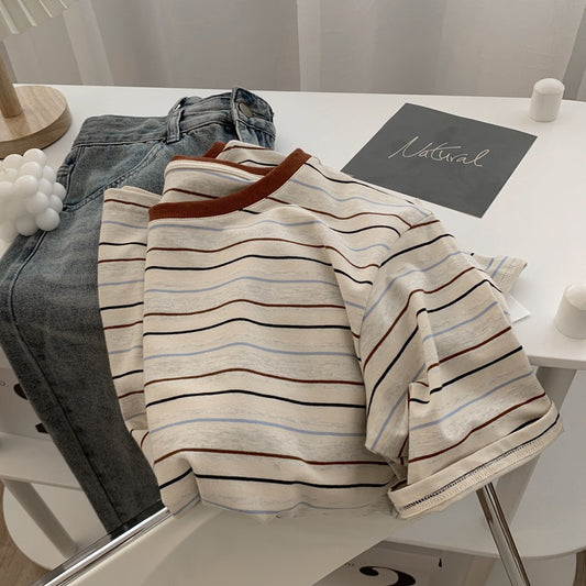 Vintage Striped Round Neck T_shirt