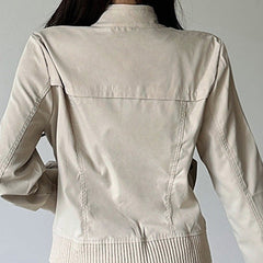 Lapel collar zip-up workwear jacket in cream white, back view