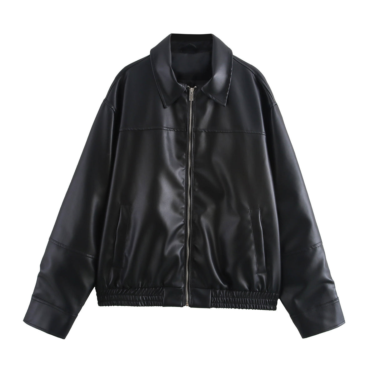 Vintage Pu Leather Zip Up Bomber Jacket