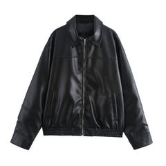 Vintage Pu Leather Zip Up Bomber Jacket
