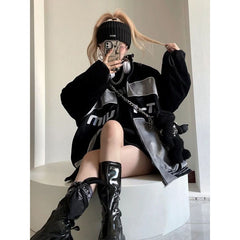 Contrasting Oversize Vintage Moto Jacket - fairypeony