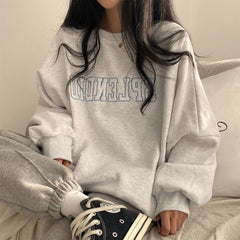 Solid Color Embroidered Logo Pullover Sweatshirt