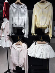 Womens Striped Hooded Knit Cardigan