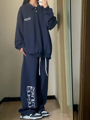 Navy Blue Printed Baggy Sweatpants - fairypeony