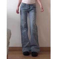 2000s Low-Waist Flared Bootcut Jeans – Light Blue Bamboo Grain Denim S–XL
