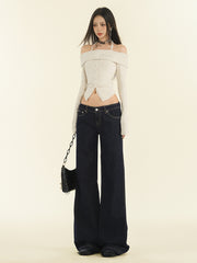 Women's Dark Blue Low Waisted Micro-flared Jeans