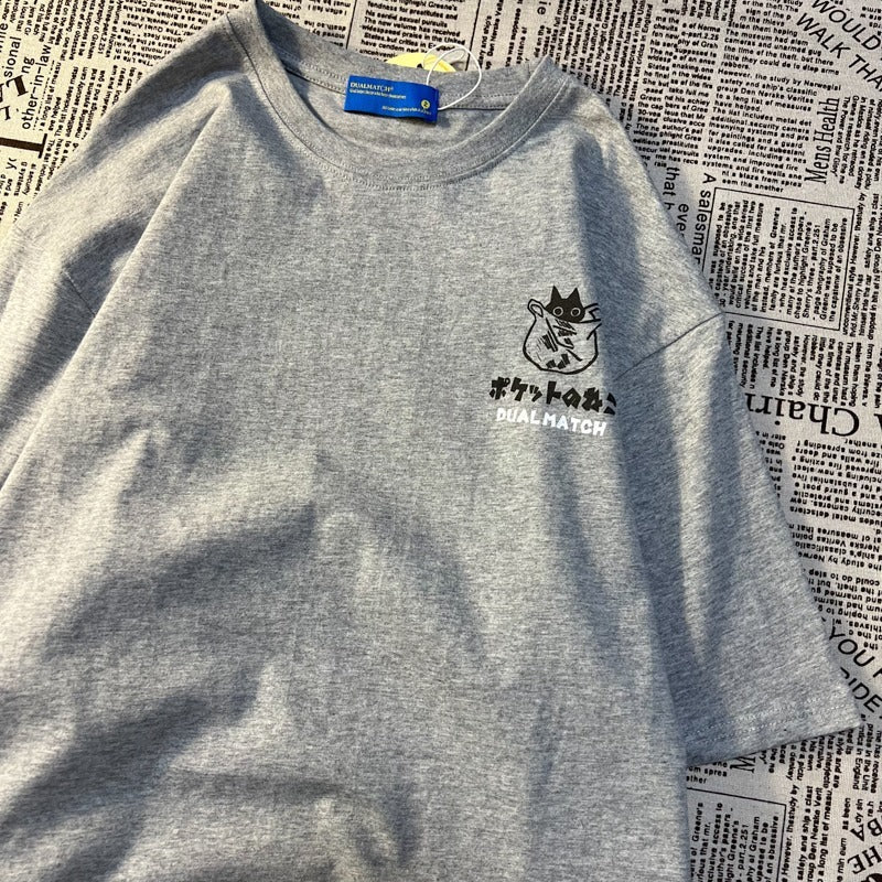 Aesthetic Black Kitten Print Oversized T-shirt - fairypeony