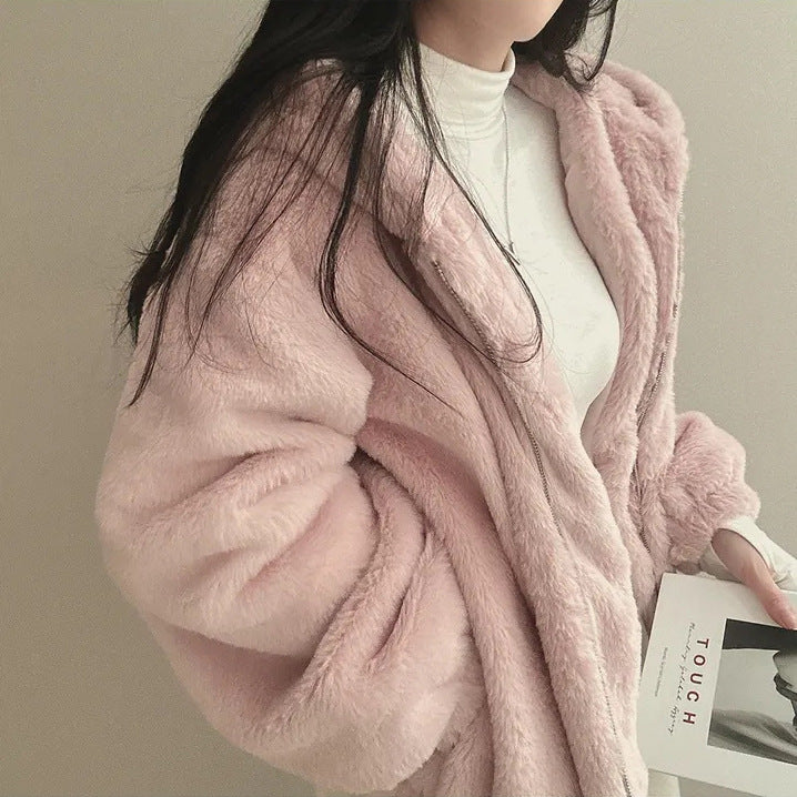 Oversized Fleece Hooded Jacket - fairypeony