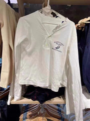 Vintage Embroidered Letter Button Long Sleeve Tee