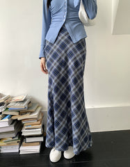 Vintage Blue Plaid Maxi Skirt