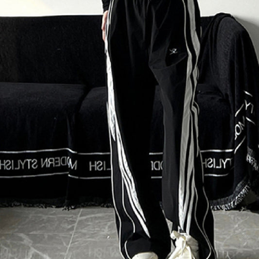 Contrast Piping Black Sweatpants - fairypeony