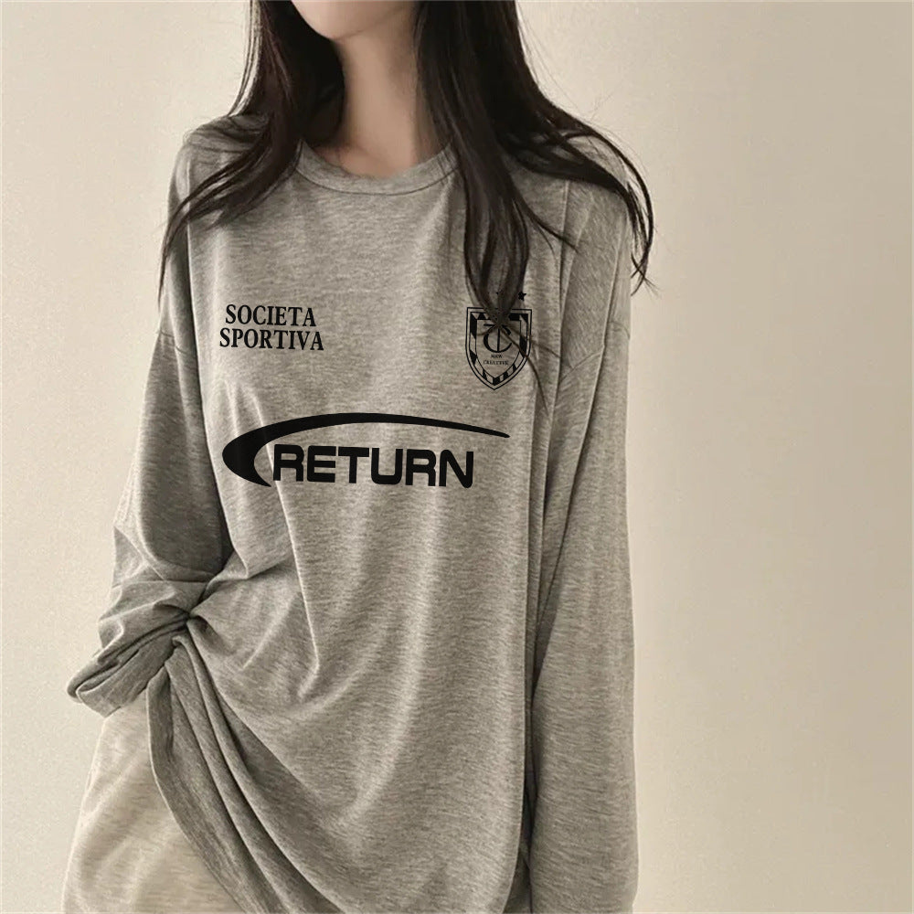 Vintage Round Neck Logo Print Oversized Tee - fairypeony