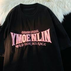 Letter Embroidery Oversized Short Sleeve Tee