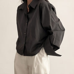 Light Academia Solid Color Oversized Blouse