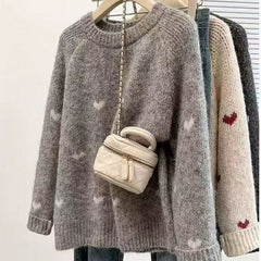Aesthetic Heart Design Round Neck Sweater - fairypeony