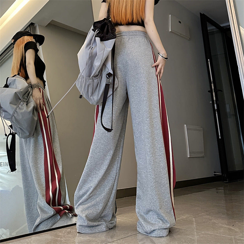 Contrast Side Stripe Baggy Sweatpants - fairypeony