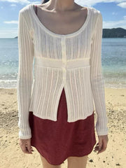 Low round-neck open-knit cardigan