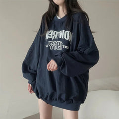 Letter Print Oversized Round Neck Sweatshirt